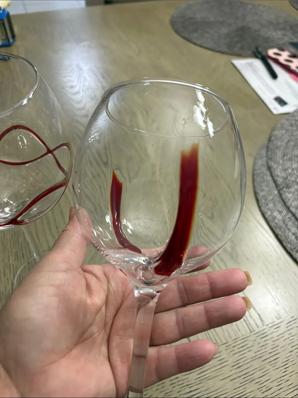 Hand-Blown Red Swirl Wine Glasses - Set of 2